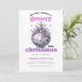 Groovy Christmas Disco Ball Pink Christmas Party Einladung (Stehend Vorderseite)
