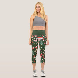 groovy christmas disco santa alien capri leggings