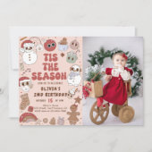 Groovy Christmas Hippie Santa Birthday Foto Einladung (Vorderseite)