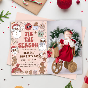 Groovy Christmas Hippie Santa Birthday Foto Einladung