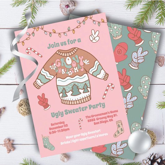 Groovy Christmas Hippie Ugly Sweater Party Einladung