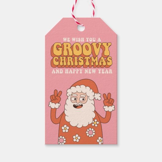 Groovy Christmas Merry Santa Funny Retro Hippie Geschenkanhänger (Vorderseite)