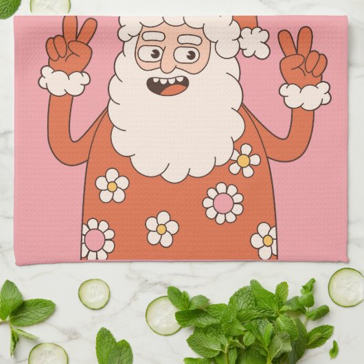 Groovy Christmas Merry Santa Funny Retro Hippie Geschirrtuch (Gefaltet)