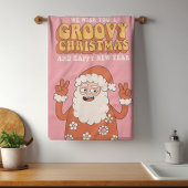 Groovy Christmas Merry Santa Funny Retro Hippie Geschirrtuch