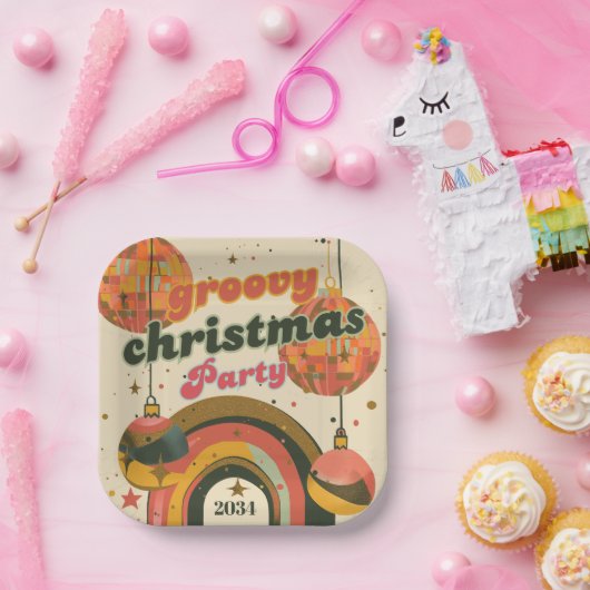 Groovy Christmas Party Retro 70er Jahre Thema Pappteller (Party)