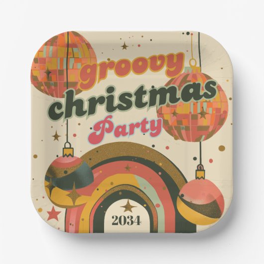 Groovy Christmas Party Retro 70er Jahre Thema Pappteller (Vorderseite)