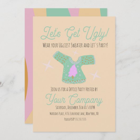 Groovy Christmas Party Ugly Sweater Event Einladung (Vorne/Hinten)
