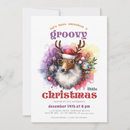 Groovy Christmas Reindeer Funny Christmas Party Einladung (Vorderseite)