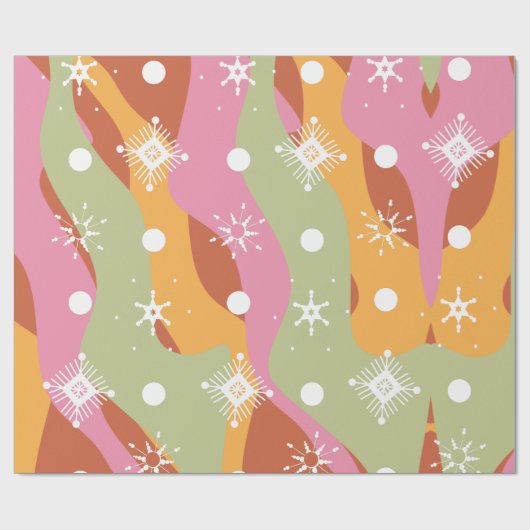 Groovy Christmas Snowflakes Waves Geschenkpapier (Flach)