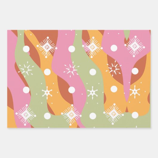 Groovy Christmas Snowflakes Waves Geschenkpapier Set (Vorderseite 2)