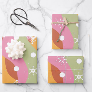 Groovy Christmas Snowflakes Waves Geschenkpapier Set
