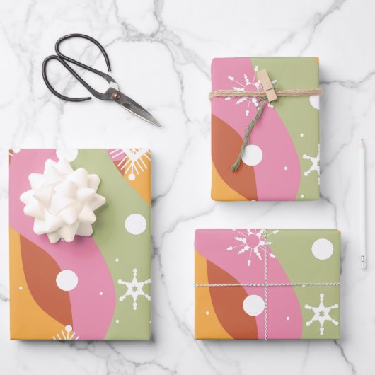 Groovy Christmas Snowflakes Waves Geschenkpapier Set (Vorderseite)