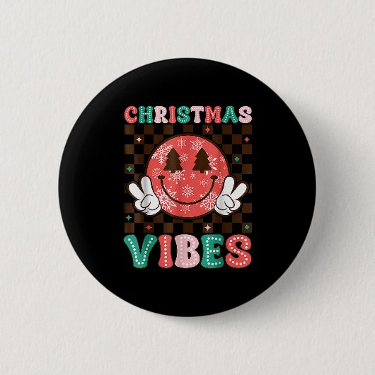 Groovy Christmas Vibes Happy Smile Face Xmas Holid Button (Vorderseite)
