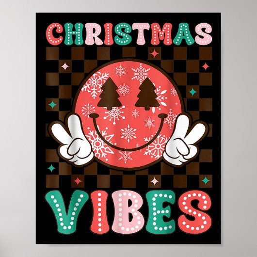 Groovy Christmas Vibes Happy Smile Face Xmas Holid Poster (Vorne)
