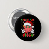 Groovy Christmas Vibes Smile Face Santa Hat Xmas M Button (Vorne & Hinten)
