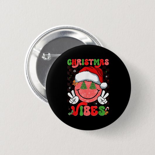 Groovy Christmas Vibes Smile Face Santa Hat Xmas M Button (Vorne & Hinten)