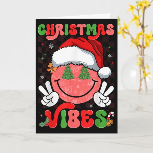 Groovy Christmas Vibes Smile Face Santa Hat Xmas M Karte (Gelbe Blume)