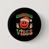 Groovy Christmas Vibes Smile Face Santa Hat Xmas T Button (Vorderseite)