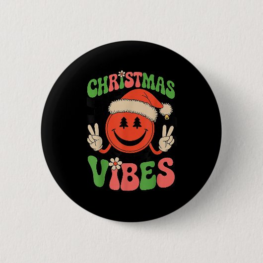 Groovy Christmas Vibes Smile Face Santa Hat Xmas T Button (Vorderseite)