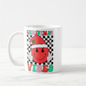 Groovy Christmas Vibes Smile Face Santa Hat Xmas T Kaffeetasse (Links)
