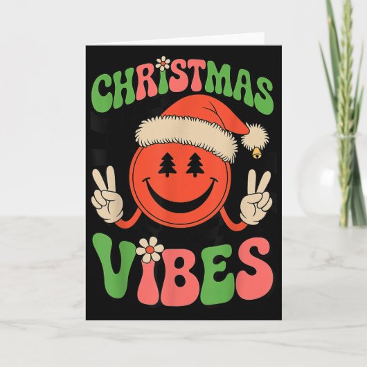 Groovy Christmas Vibes Smile Face Santa Hat Xmas T Karte (Vorderseite)
