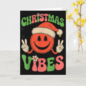 Groovy Christmas Vibes Smile Face Santa Hat Xmas T Karte (Gelbe Blume)