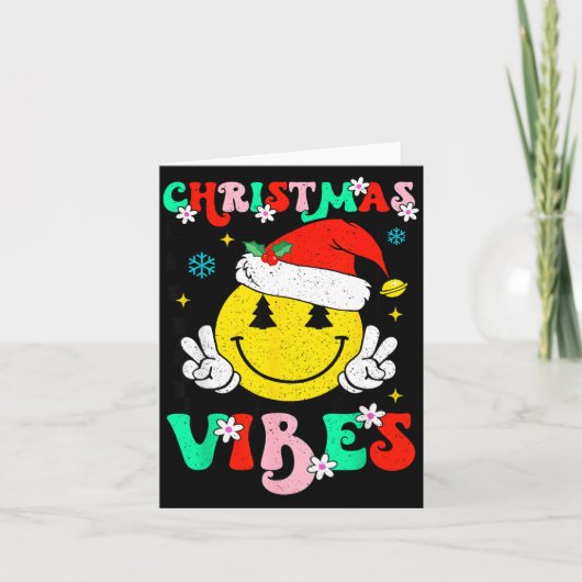 Groovy Christmas Vibes Smile Face Santa Hat Xmas T Karte (Vorderseite)