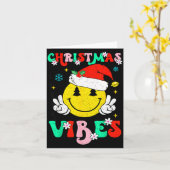 Groovy Christmas Vibes Smile Face Santa Hat Xmas T Karte (Gelbe Blume)