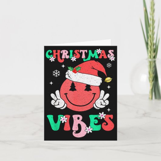 Groovy Christmas Vibes Smile Face Santa Hat Xmas T Karte (Vorderseite)