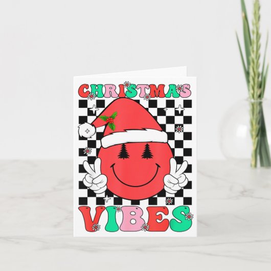 Groovy Christmas Vibes Smile Face Santa Hat Xmas T Karte (Vorderseite)