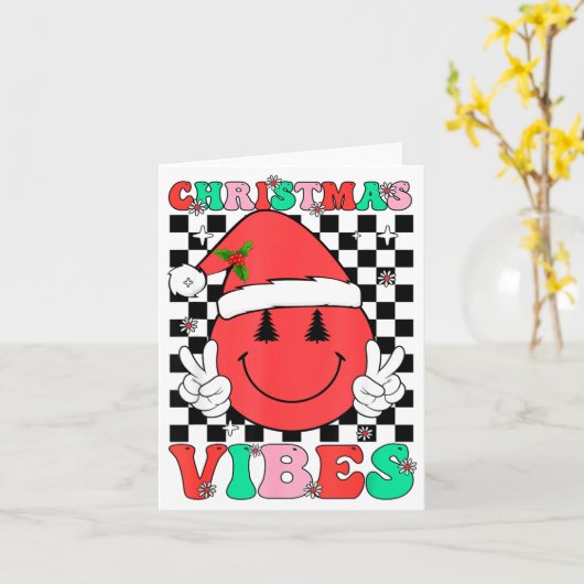 Groovy Christmas Vibes Smile Face Santa Hat Xmas T Karte (Gelbe Blume)