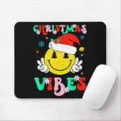 Groovy Christmas Vibes Smile Face Santa Hat Xmas T Mousepad (Mit Mouse)