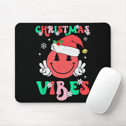 Groovy Christmas Vibes Smile Face Santa Hat Xmas T Mousepad (Mit Mouse)
