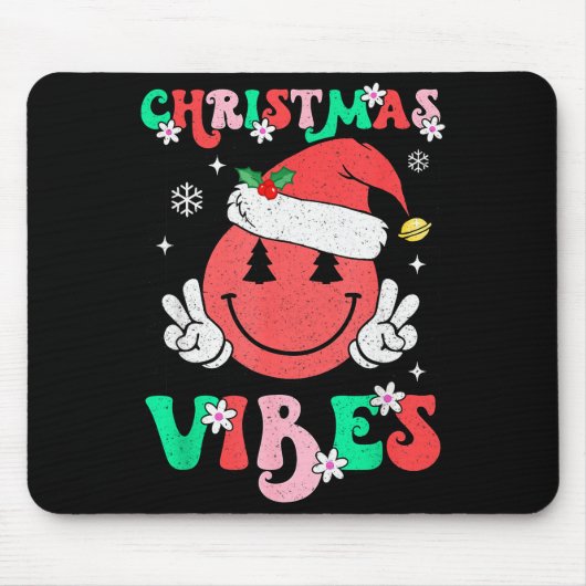 Groovy Christmas Vibes Smile Face Santa Hat Xmas T Mousepad (Vorne)