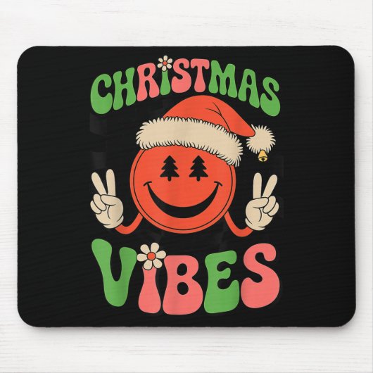 Groovy Christmas Vibes Smile Face Santa Hat Xmas T Mousepad (Vorne)