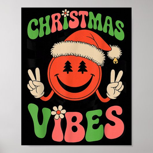 Groovy Christmas Vibes Smile Face Santa Hat Xmas T Poster (Vorne)