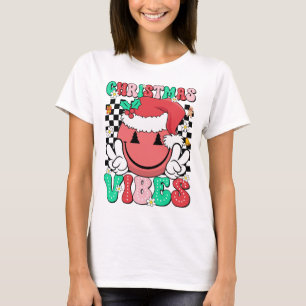 Groovy Christmas Vibes Smile Face Weihnachtsmannmü T-Shirt