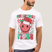 Groovy Christmas Vibes Smile Face Weihnachtsmannmü T-Shirt (Vorderseite)