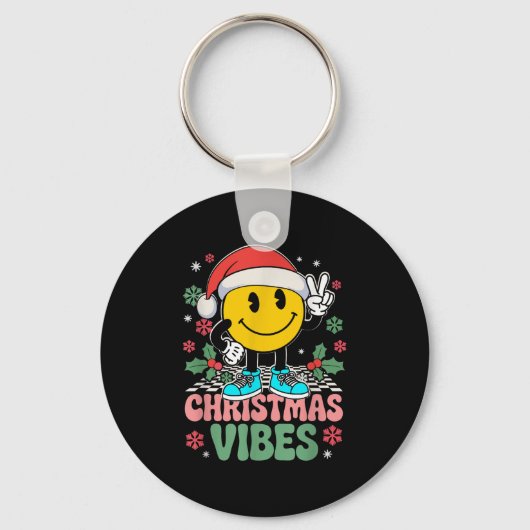 Groovy Christmas Vibes Smile Wear Weihnachtsmannmü Schlüsselanhänger (Vorderseite)