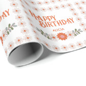 Groovy Classic Daisy Flora Leaf Happy Birthday Geschenkpapier (Rolleneckpunkt)