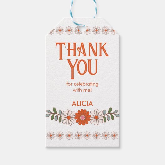 Groovy Classic Daisy Hippie Flora Leaf Vielen Dank Geschenkanhänger (Vorderseite)