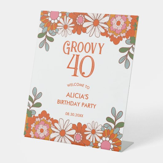 Groovy Classic Hippie Flora Leaf Birthday Sockelschild (Vorderseite)