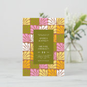 Groovy Colorful Boho Retro Cooler 70er Wedding Einladung (Stehend Vorderseite)