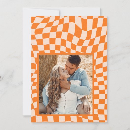 Groovy Colorful Checkered Unique Retro Hochzeit Dankeskarte (Rückseite)