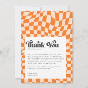 Groovy Colorful Checkered Unique Retro Hochzeit Dankeskarte