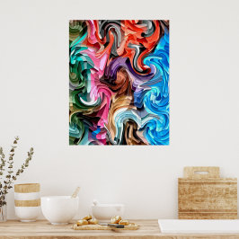 Groovy Colorful Fluid Patchwork Abstrakt Mosaik Poster