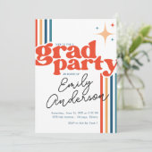 Groovy colorful grad card with graduation  einladung (Stehend Vorderseite)