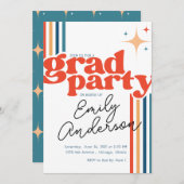 Groovy colorful grad card with graduation  einladung (Vorne/Hinten)