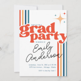 Groovy colorful grad card with graduation einladung