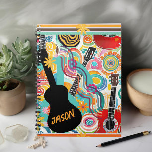 Groovy Colorful Guitars Spiral Foto Notebook Notizblock